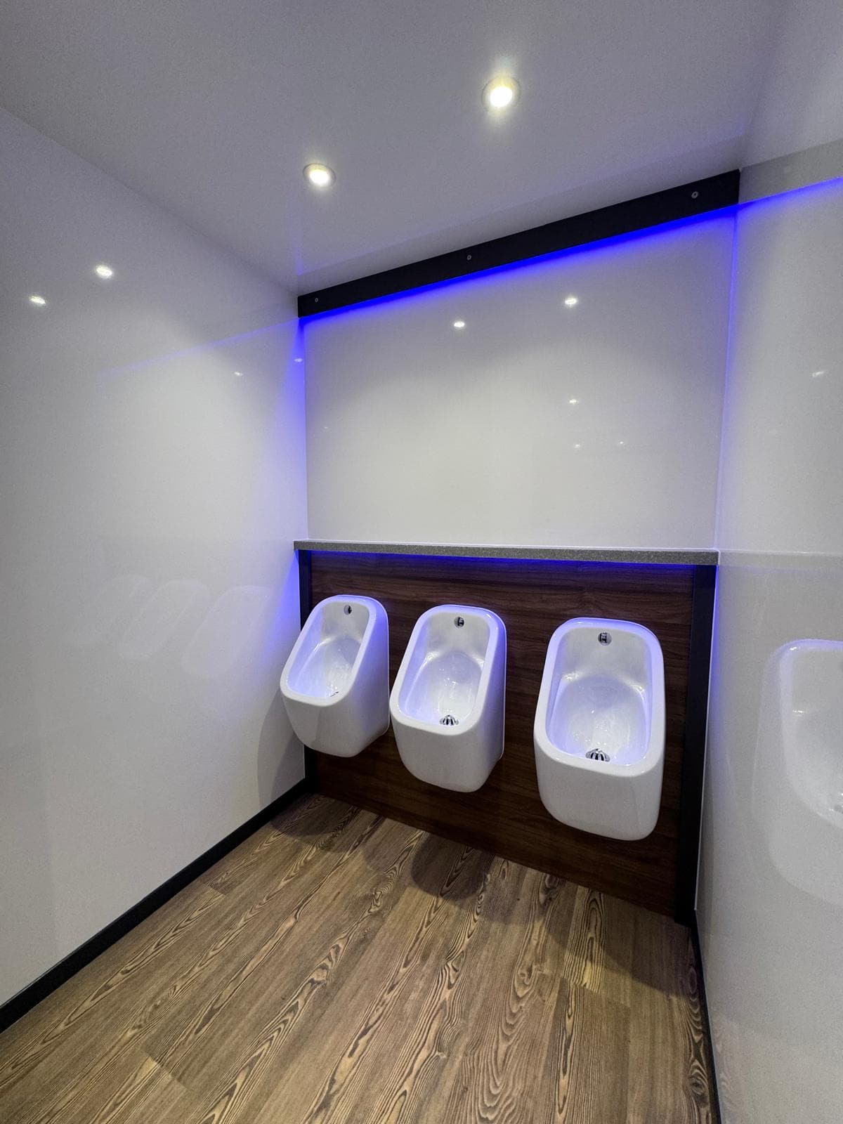 Ceramic urinals with blue LED lighting