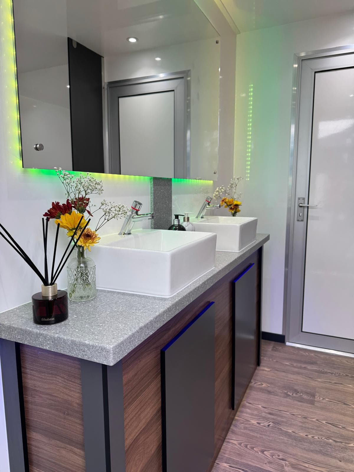 Double basin vanity with green LED lighting